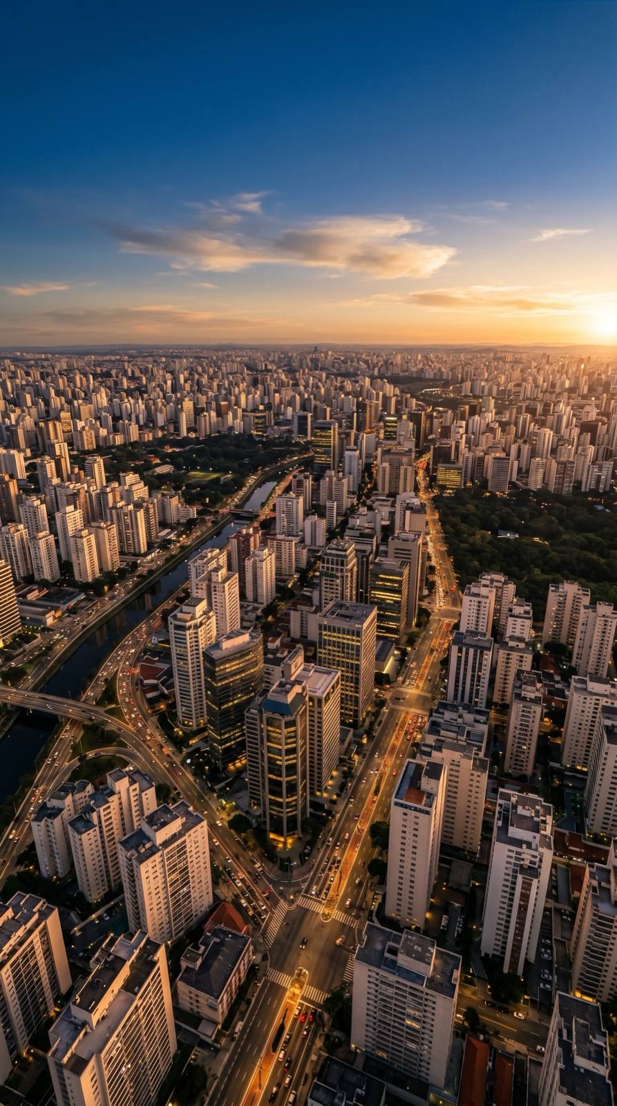 Vista aérea de São Paulo ao entardecer
